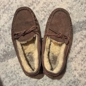 UGG Women’s Brown Suede Shearling Moccasin Slip-Ons